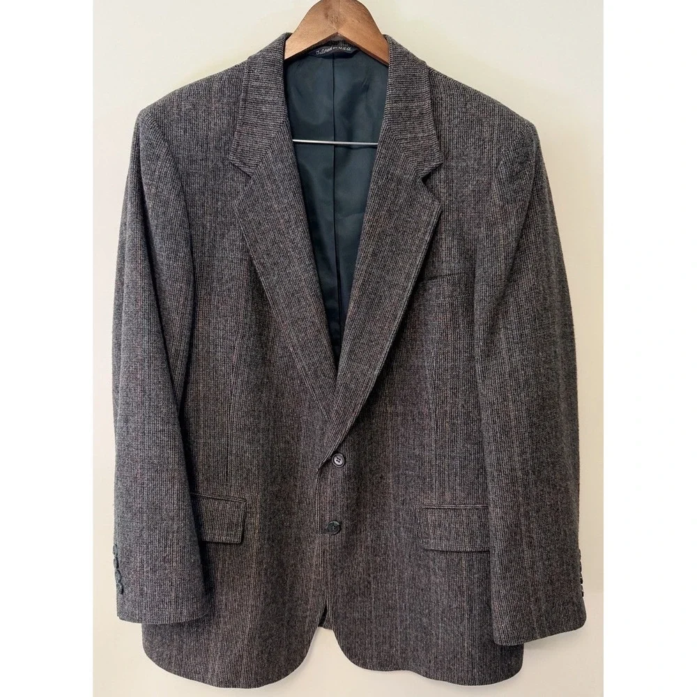 Vtg 70s/80s Ivy League Lambswool Tweed Jacket Men 44R Blue Red Windowpane Plaid